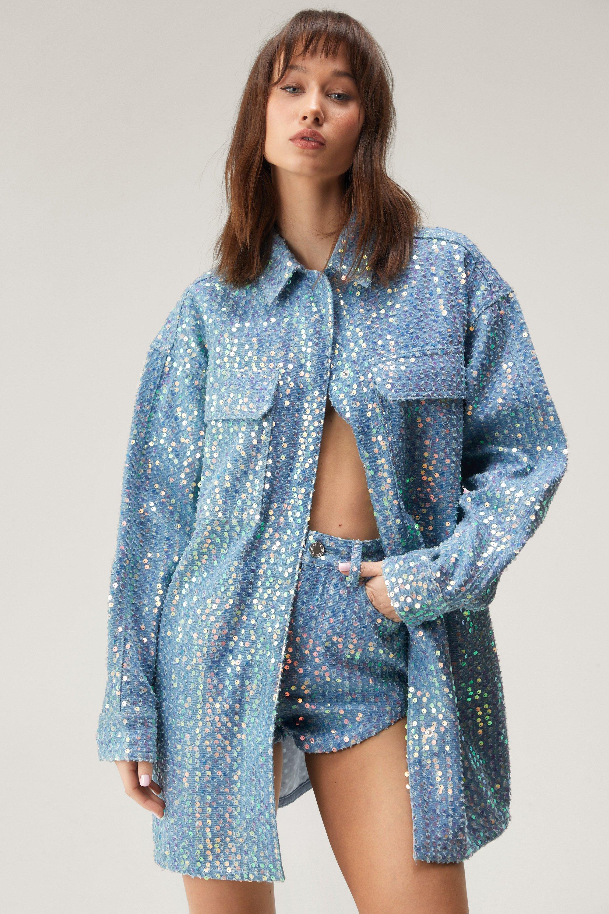 Sequin Oversized Denim Shirt